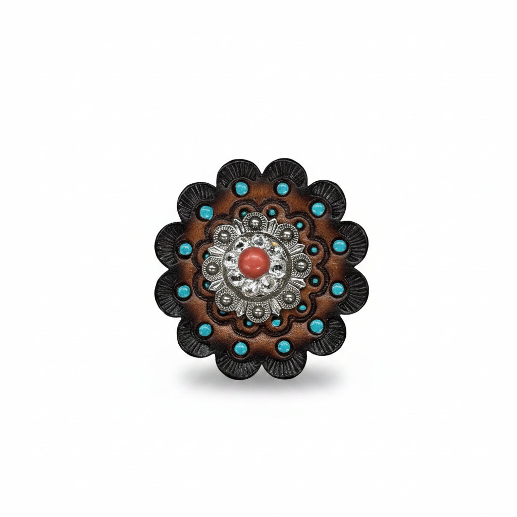 Antique Silver Coral - Clear Crystal Conchos | Sizes 1"- 3" | Buckles | Saddle Set | Leather Rosettes | Slide — view 13