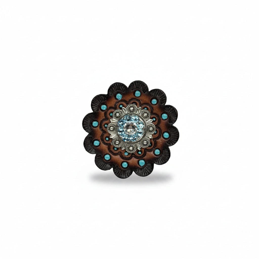 Antique Silver Aqua - Clear Crystal Conchos | Sizes 1"- 3" | Buckles | Saddle Set | Leather Rosettes | Slide — view 13