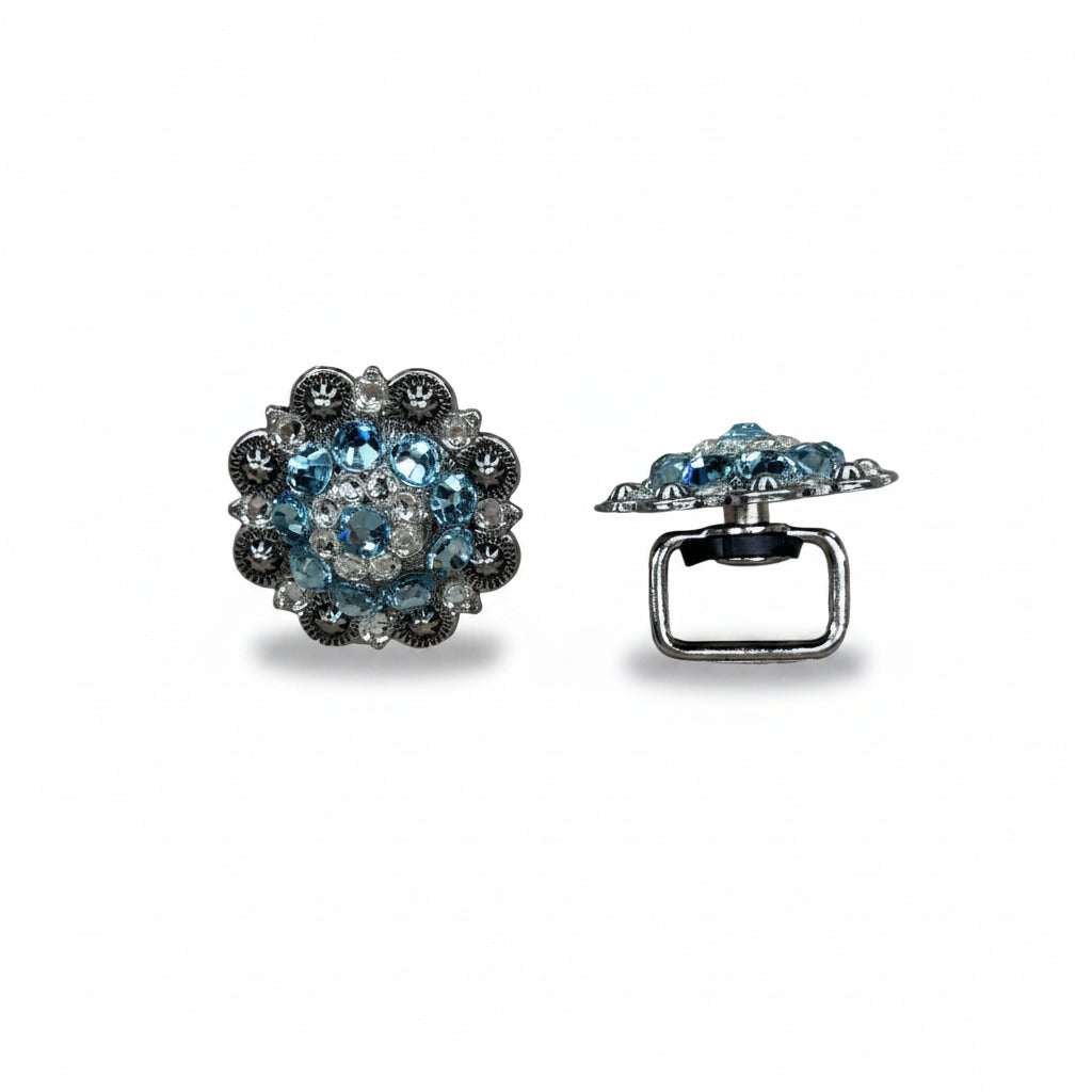 Antique Silver Aqua - Clear Crystal Conchos | Sizes 1"- 3" | Buckles | Saddle Set | Leather Rosettes | Slide — view 14