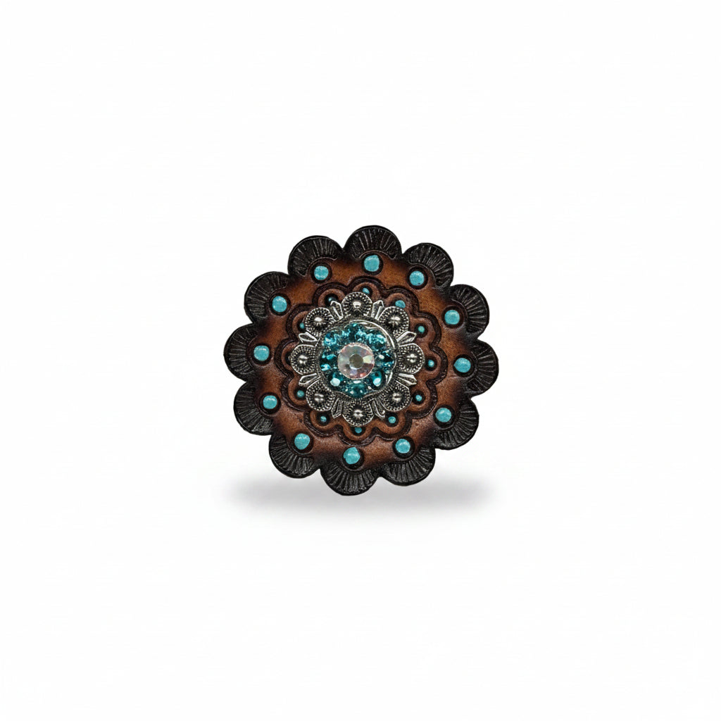 Antique Silver Teal - AB Crystal Conchos | Sizes 1"- 3" | Buckles | Saddle Set | Leather Rosettes | Slide — view 13