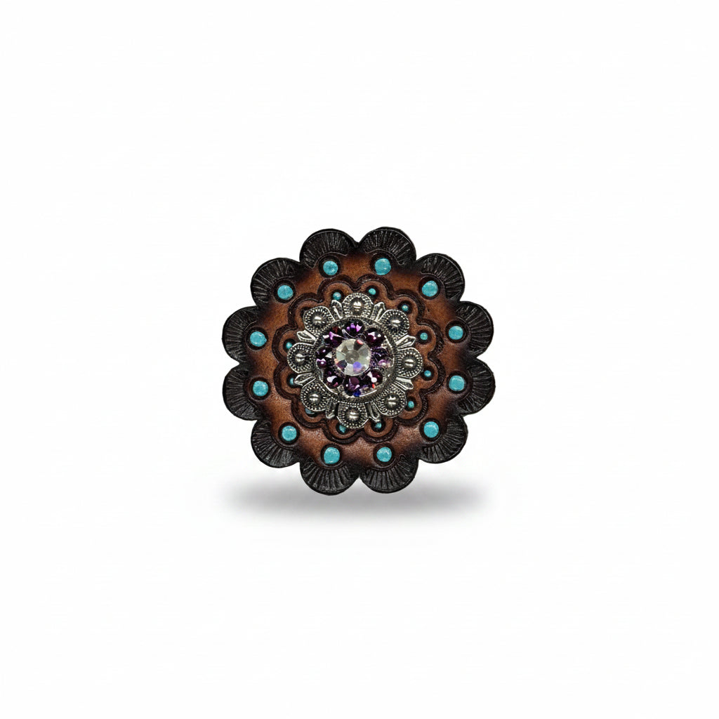 Antique Silver Amethyst - AB Crystal Conchos | Sizes 1"- 3" | Buckles | Saddle Set | Leather Rosettes | Slide — view 13