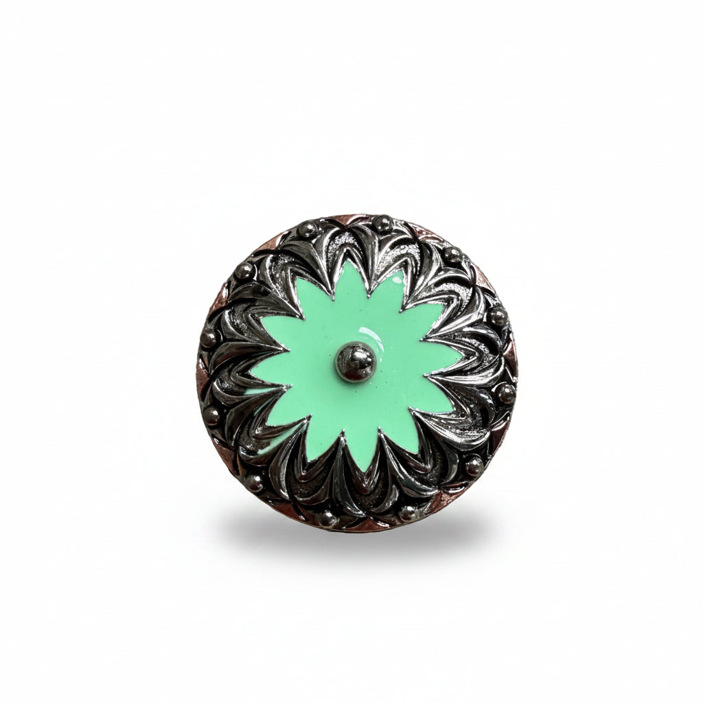 Copper & Antique Silver Turquoise Flower Western Concho W122 — view 2