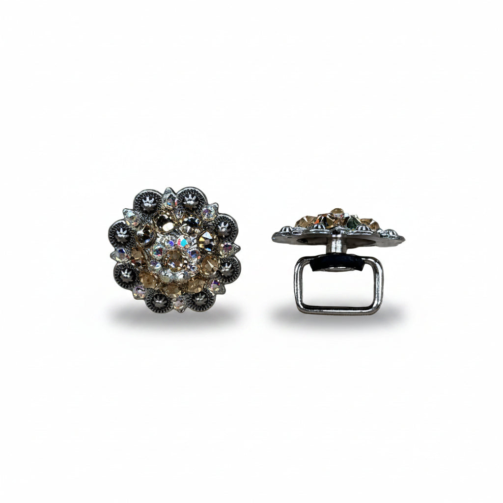 Antique Silver Champagne - AB Crystal Conchos | Sizes 1"- 3" | Buckles | Saddle Set | Leather Rosettes | Slide — view 14