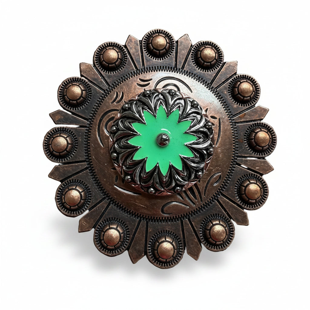 Copper & Antique Silver Turquoise Flower Western Concho W122 — view 3