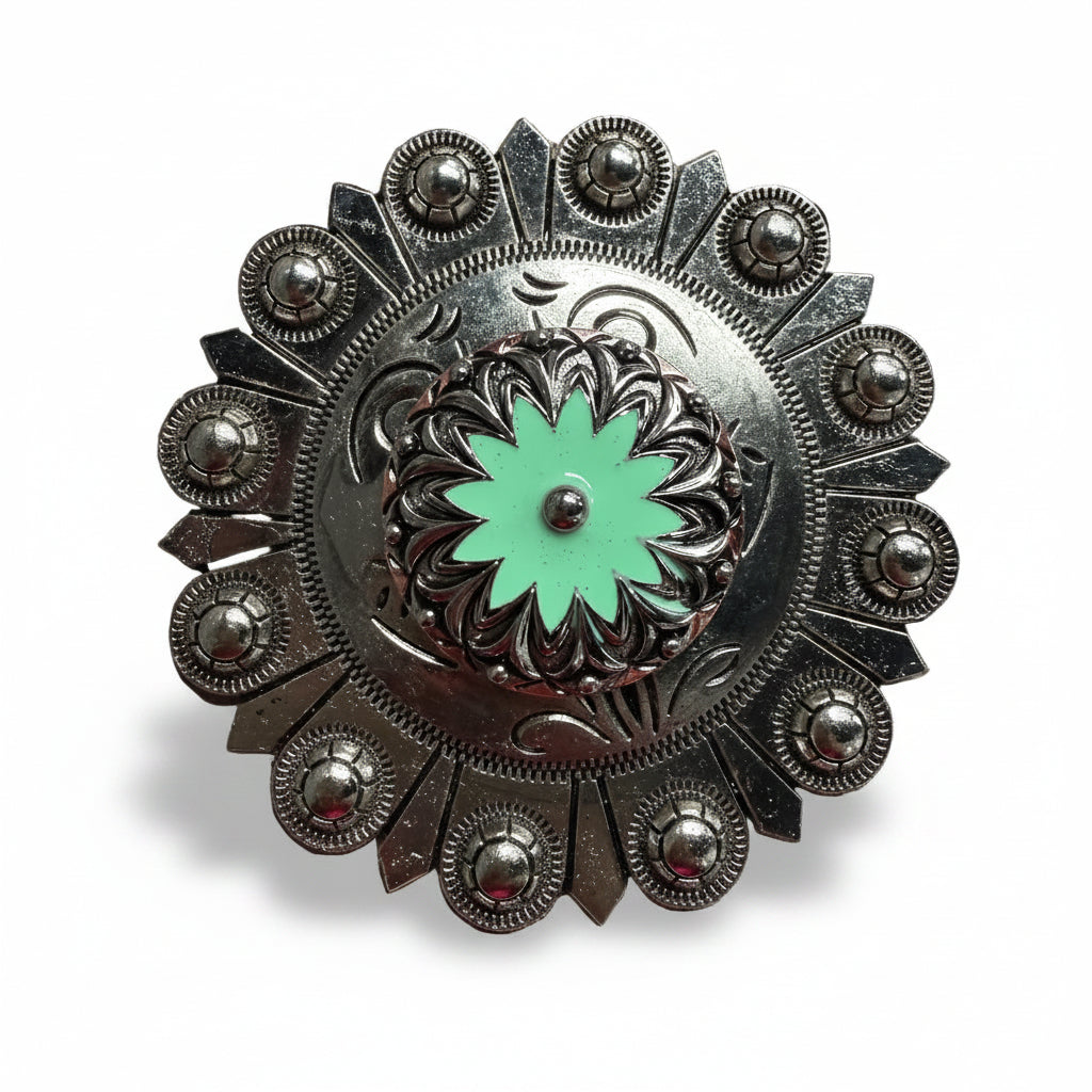 Copper & Antique Silver Turquoise Flower Western Concho W122 — view 4