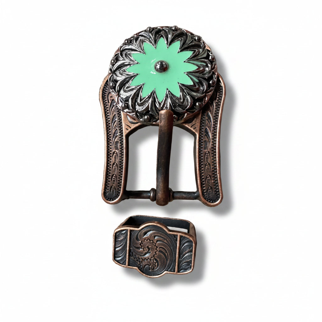 Copper & Antique Silver Turquoise Flower Western Concho W122 — view 5