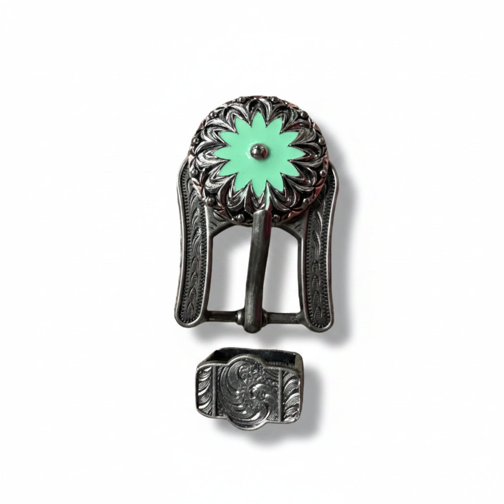 Copper & Antique Silver Turquoise Flower Western Concho W122 — view 6