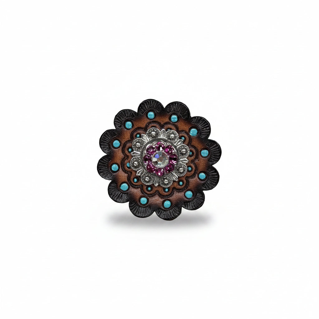 Antique Silver Fuchsia - AB Crystal Conchos | Sizes 1"- 3" | Buckles | Saddle Set | Leather Rosettes | Slide — view 13