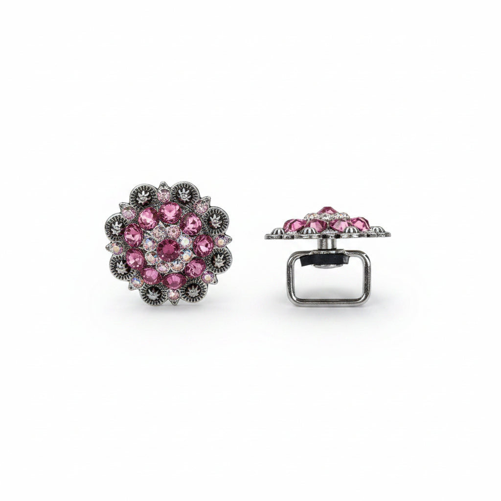 Antique Silver Pink - AB Crystal Conchos | Sizes 1"- 3" | Buckles | Saddle Set | Leather Rosettes | Slide — view 14
