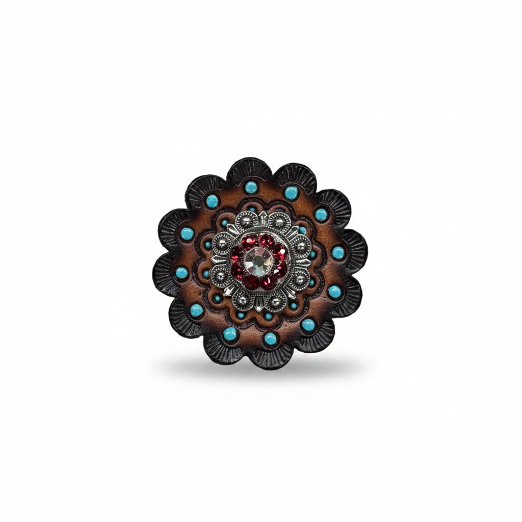 Antique Silver Ruby - AB Crystal Conchos | Sizes 1"- 3" | Buckles | Saddle Set | Leather Rosettes | Slide — view 13