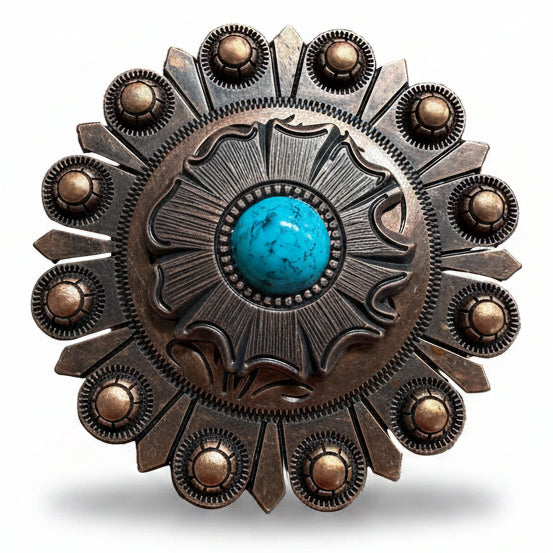 Copper Turquoise Round Western Concho W128 — view 3