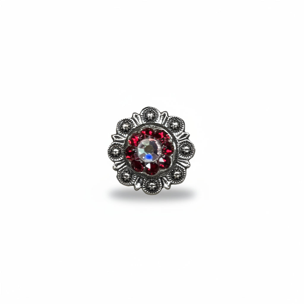 Antique Silver Ruby - AB Crystal Conchos | Sizes 1"- 3" | Buckles | Saddle Set | Leather Rosettes | Slide — view 3