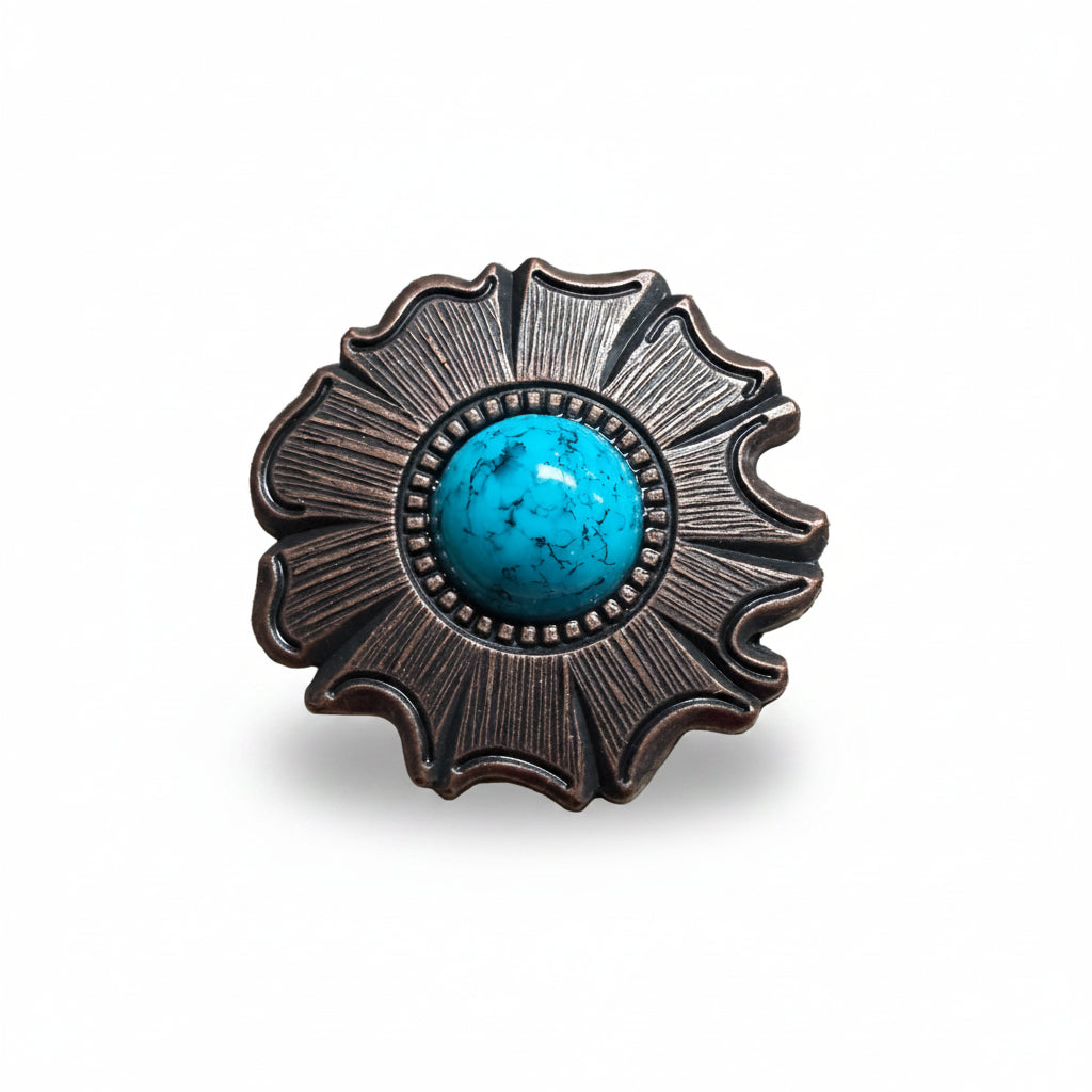 Copper Turquoise Round Western Concho W128 — view 2