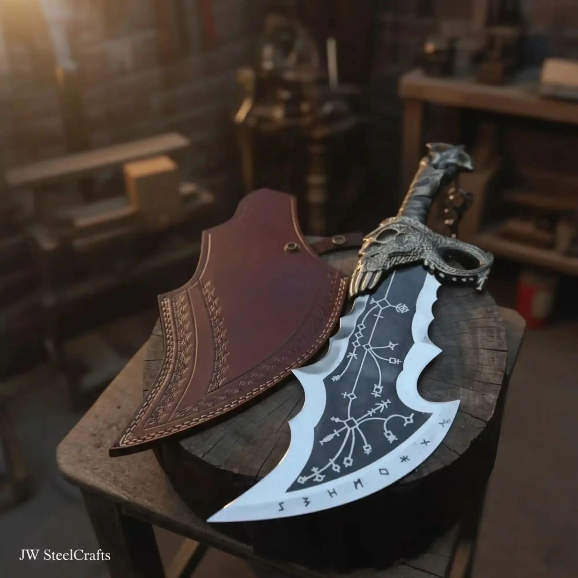 Blades of Chaos Replica Inspired Crescent Blade With Leather Sheath