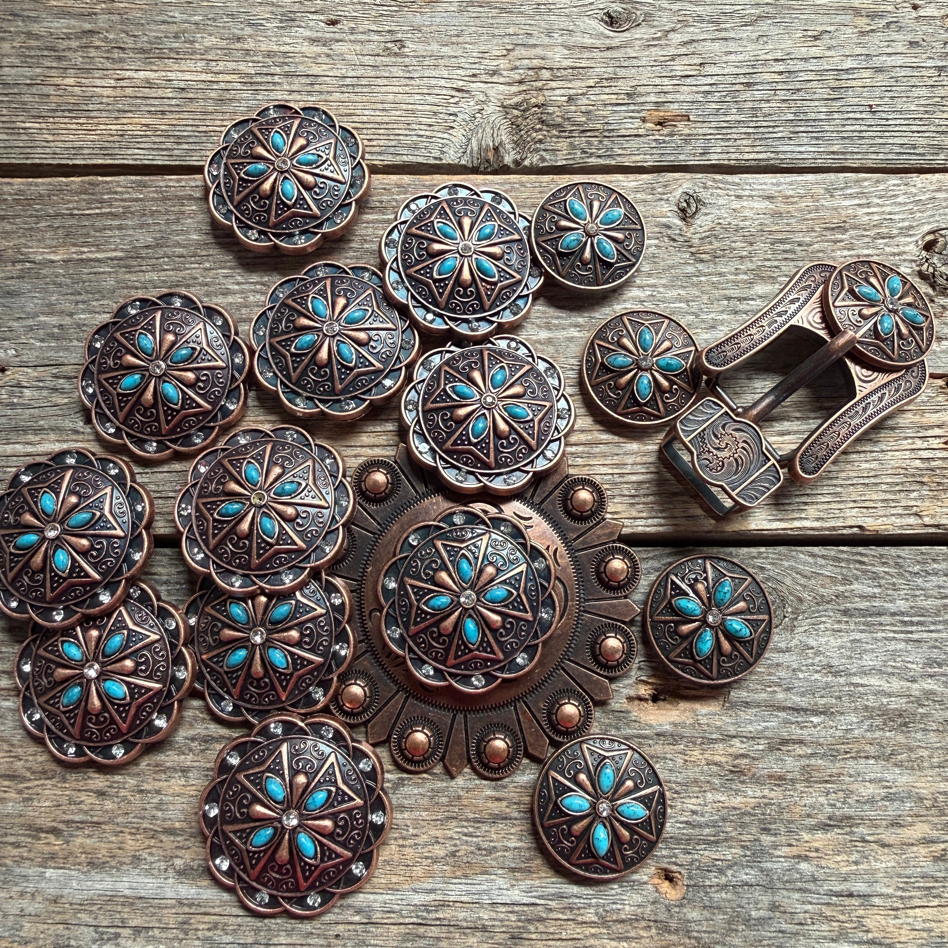 Copper Turquoise & Clear Crystal Western Concho W138