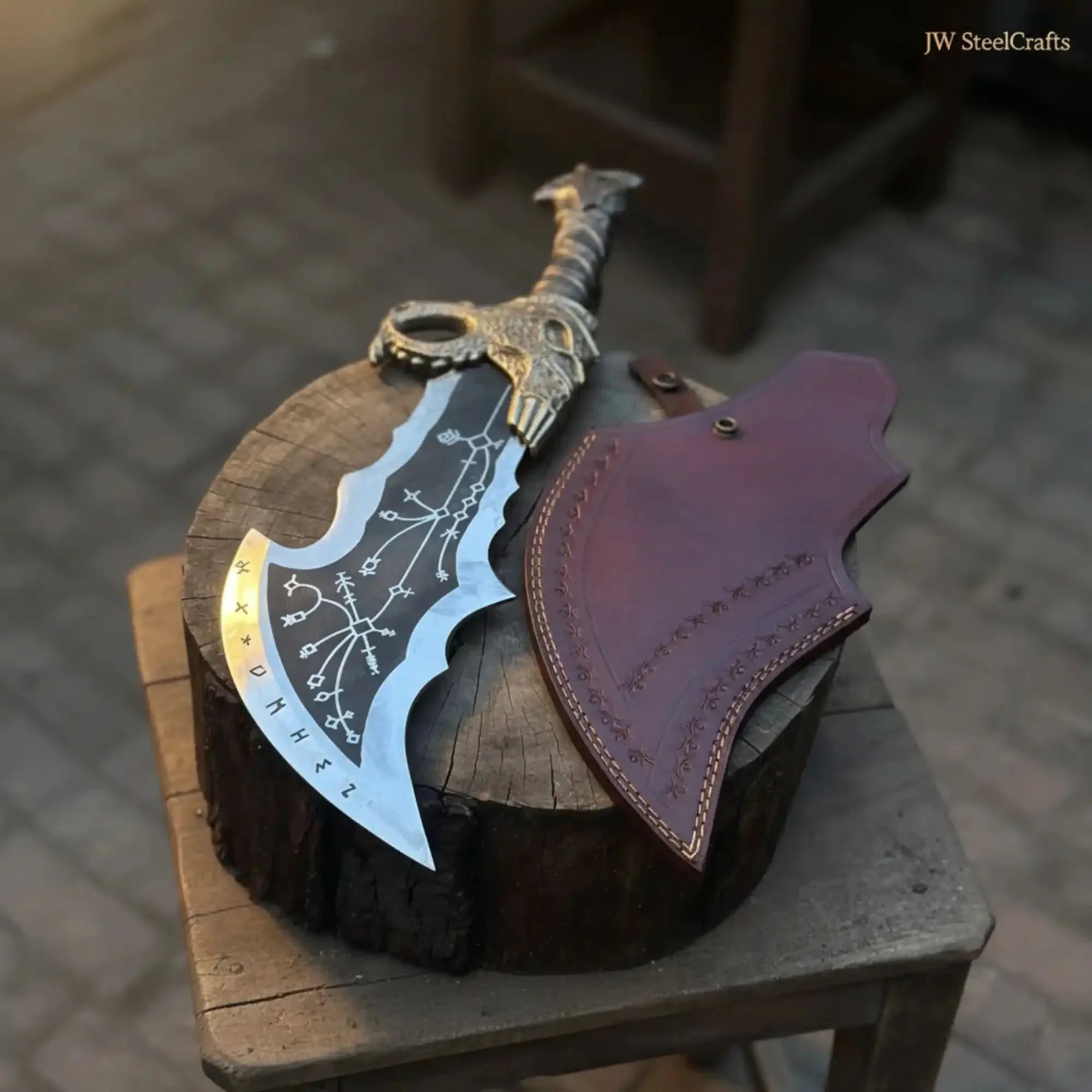 Blades of Chaos Replica Inspired Crescent Blade With Leather Sheath