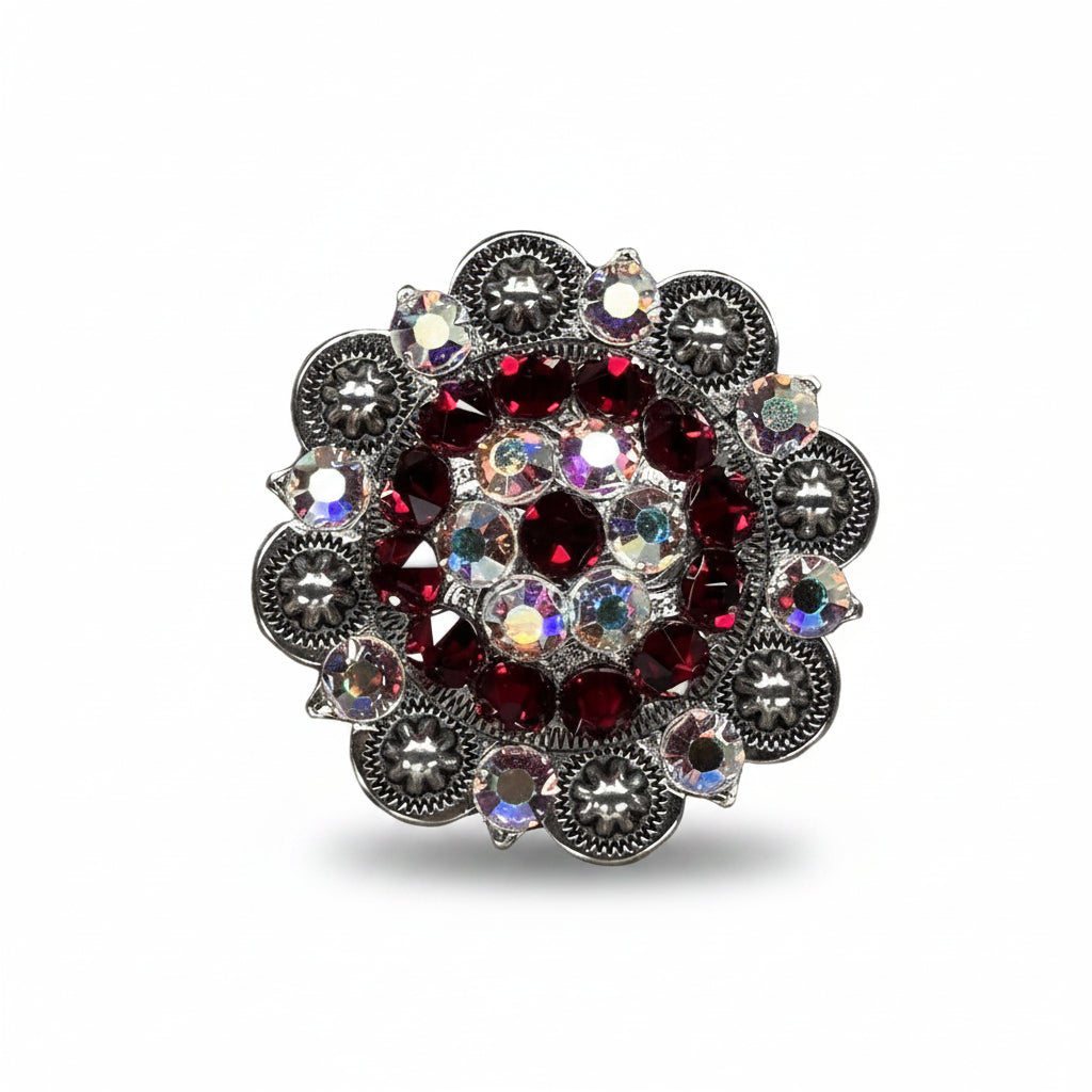 Antique Silver Ruby - AB Crystal Conchos | Sizes 1"- 3" | Buckles | Saddle Set | Leather Rosettes | Slide — view 5