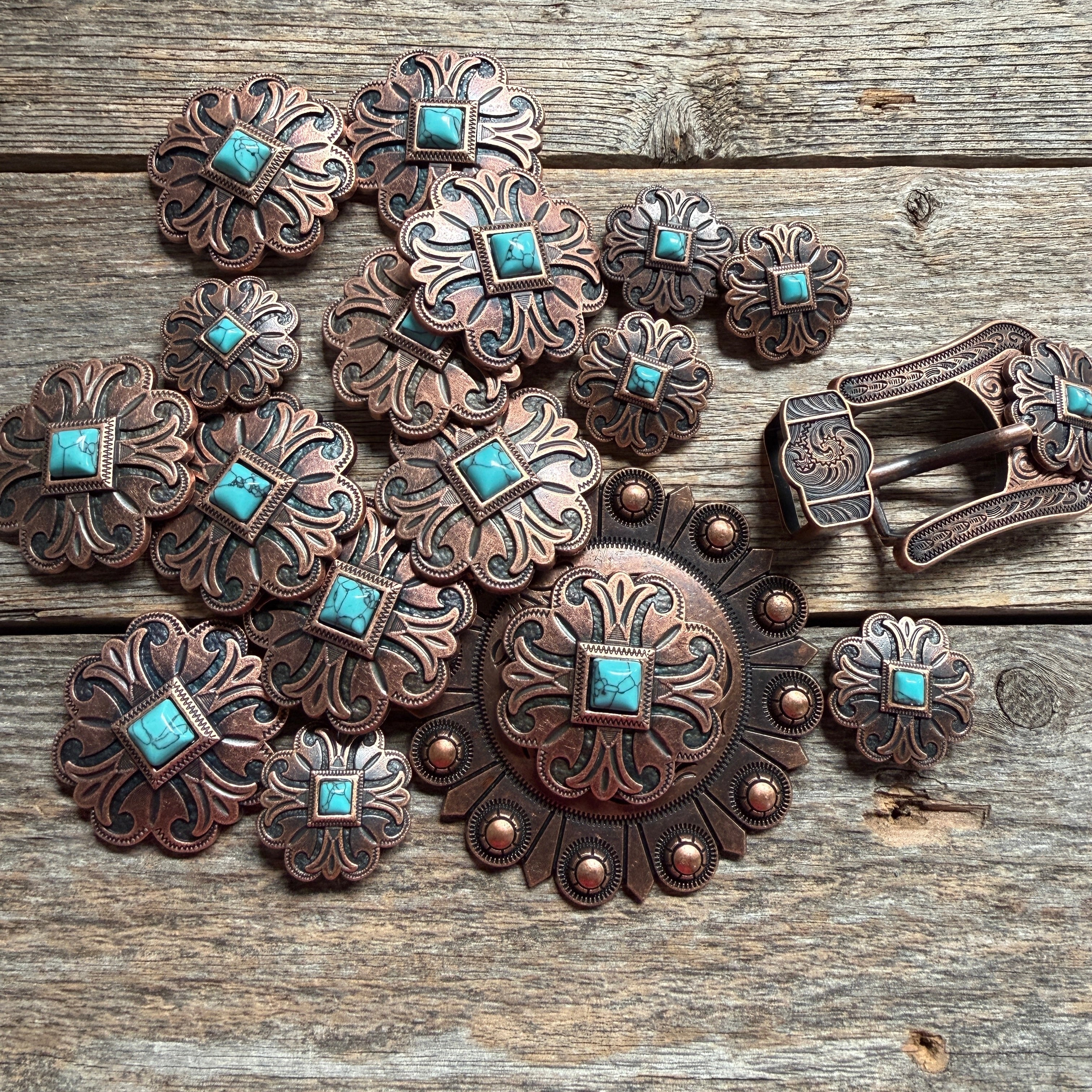 Copper Turquoise Western Concho W141