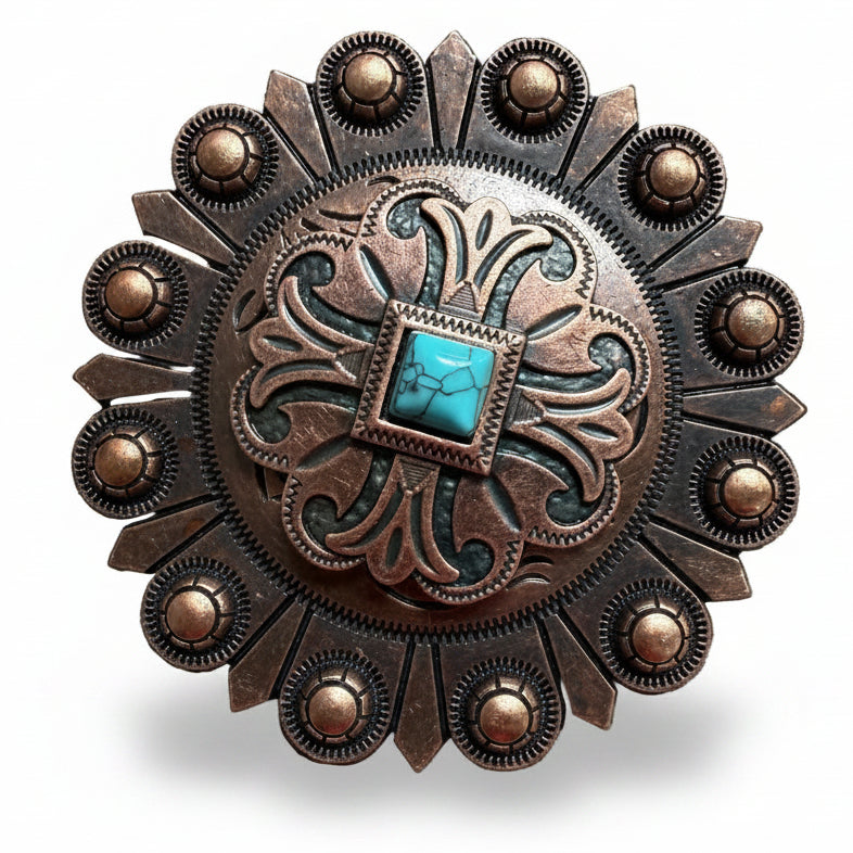 Copper Turquoise Western Concho W141 — view 4