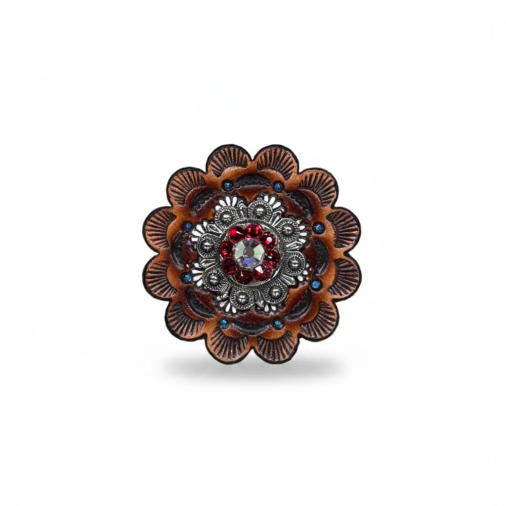 Antique Silver Ruby - AB Crystal Conchos | Sizes 1"- 3" | Buckles | Saddle Set | Leather Rosettes | Slide — view 12