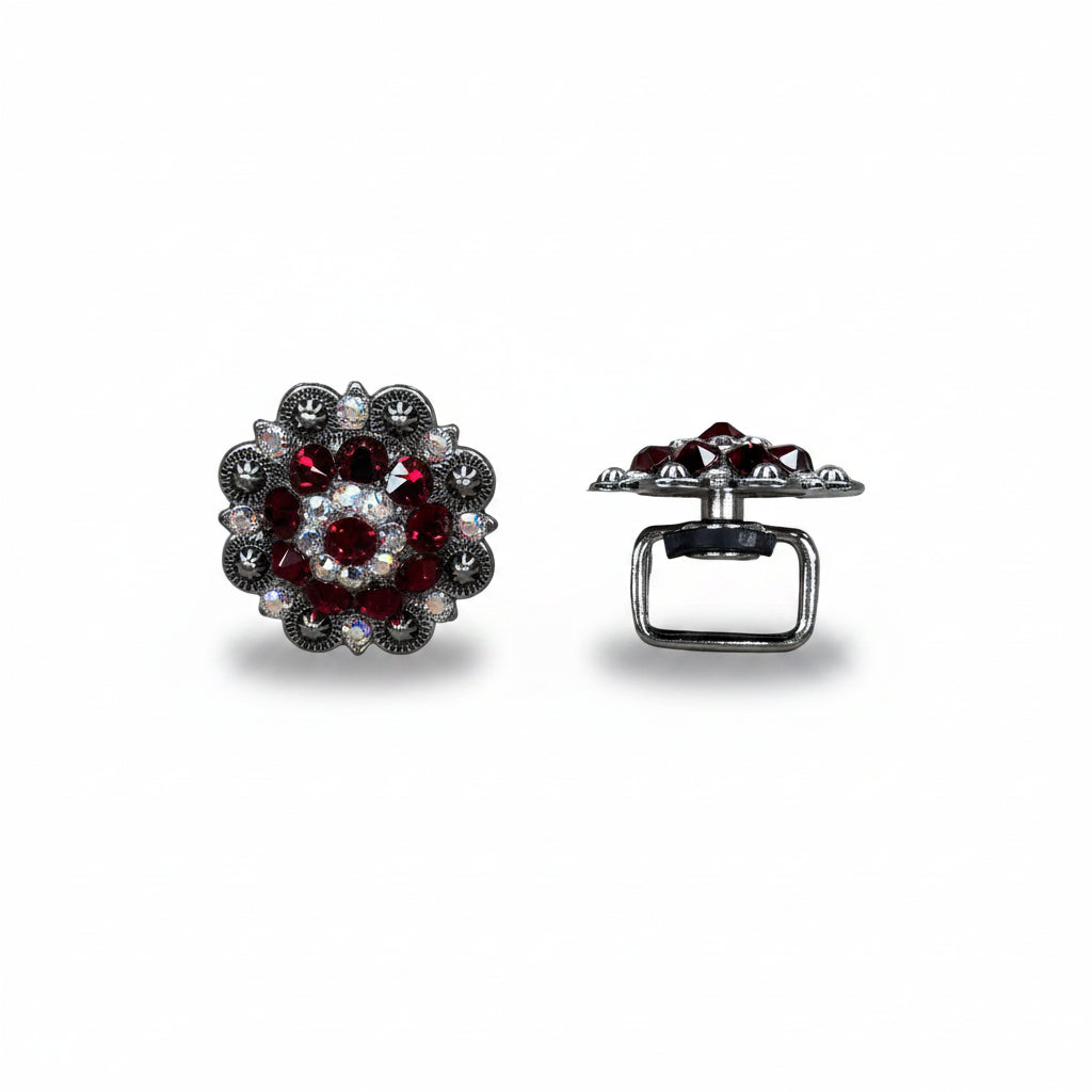 Antique Silver Ruby - AB Crystal Conchos | Sizes 1"- 3" | Buckles | Saddle Set | Leather Rosettes | Slide — view 14