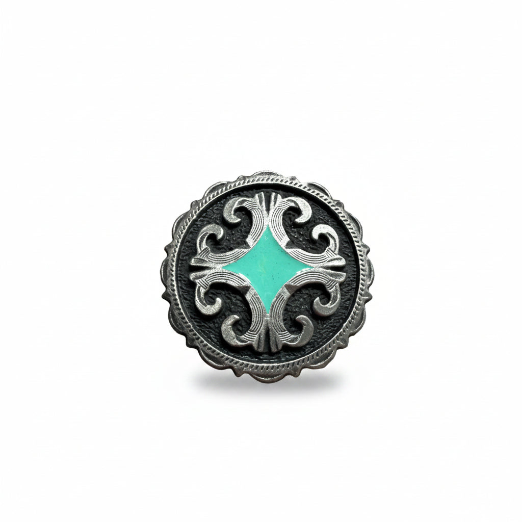 Turquoise Diamond Antique Silver Western Concho W148 — view 3