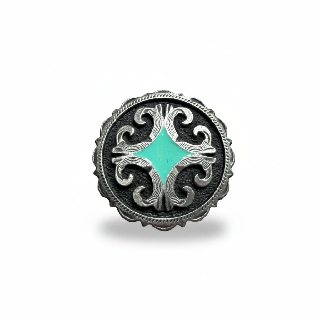 Turquoise Diamond Antique Silver Western Concho W148 — view 2