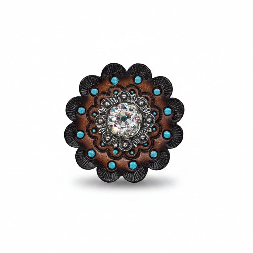 Antique Silver AB Crystal Conchos | Sizes 1"- 3" | Buckles | Saddle Set | Leather Rosettes | Slide — view 13