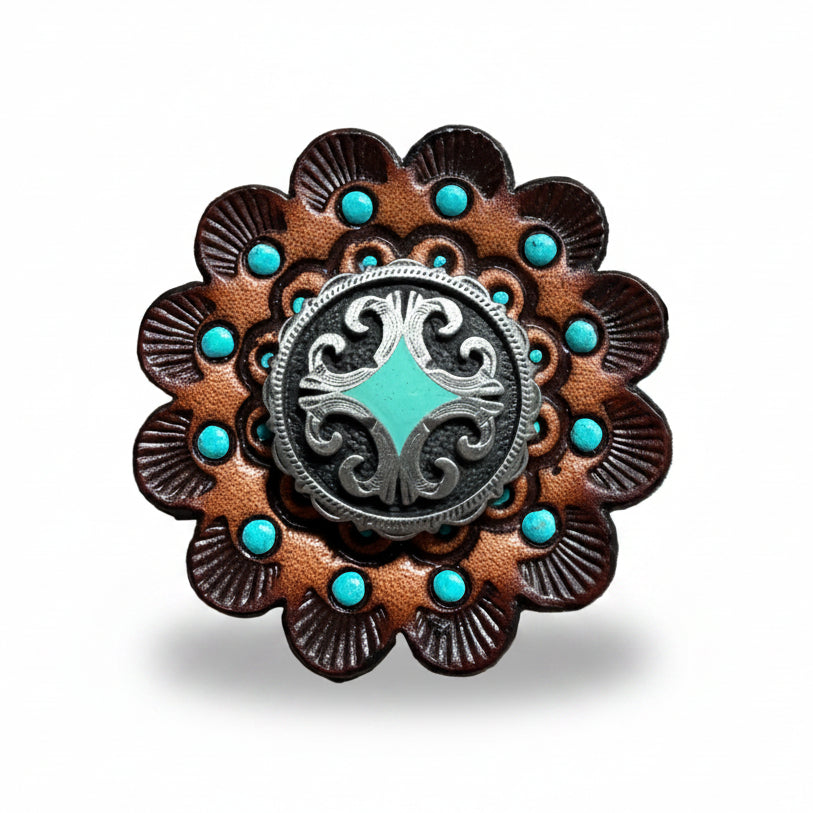 Turquoise Diamond Antique Silver Western Concho W148 — view 8