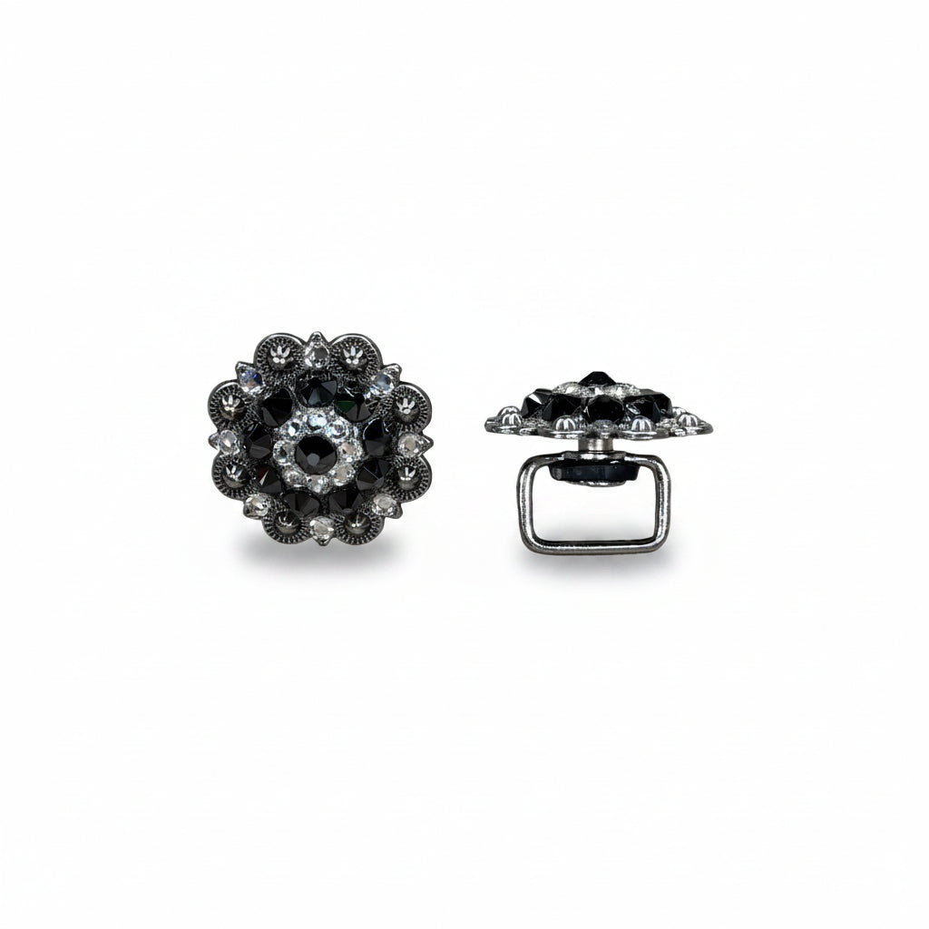 Antique Silver Jet - Clear Crystal Conchos | Sizes 1"- 3" | Buckles | Saddle Set | Leather Rosettes | Slide — view 14