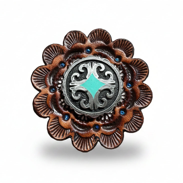 Turquoise Diamond Antique Silver Western Concho W148 — view 7