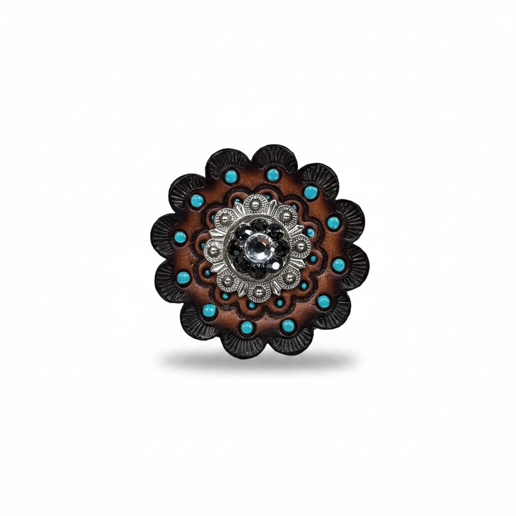 Antique Silver Jet - Clear Crystal Conchos | Sizes 1"- 3" | Buckles | Saddle Set | Leather Rosettes | Slide — view 13