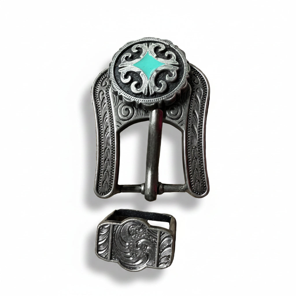 Turquoise Diamond Antique Silver Western Concho W148 — view 5