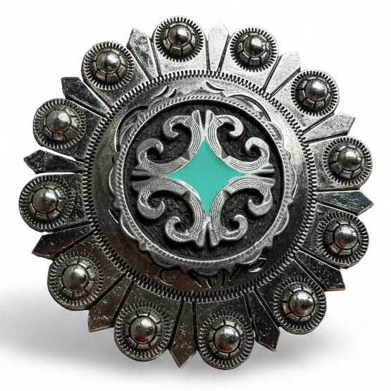Turquoise Diamond Antique Silver Western Concho W148 — view 4