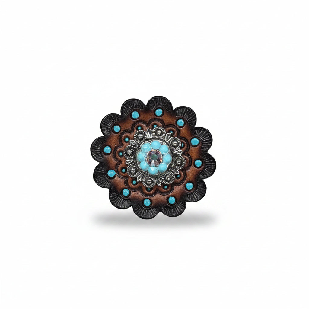 Antique Silver Turquoise - AB Crystal Conchos | Sizes 1"- 3" | Buckles | Saddle Set | Leather Rosettes | Slide — view 13