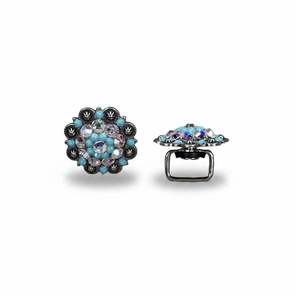 Antique Silver Turquoise - AB Crystal Conchos | Sizes 1"- 3" | Buckles | Saddle Set | Leather Rosettes | Slide — view 14