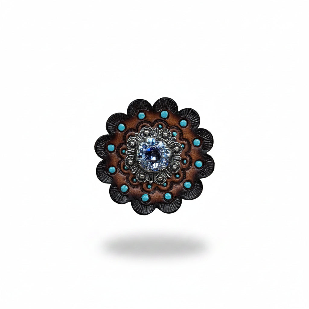 Antique Silver Light Sapphire - Clear - Lilac Crystal Conchos | Sizes 1"- 3" | Buckles | Saddle Set | Leather Rosettes