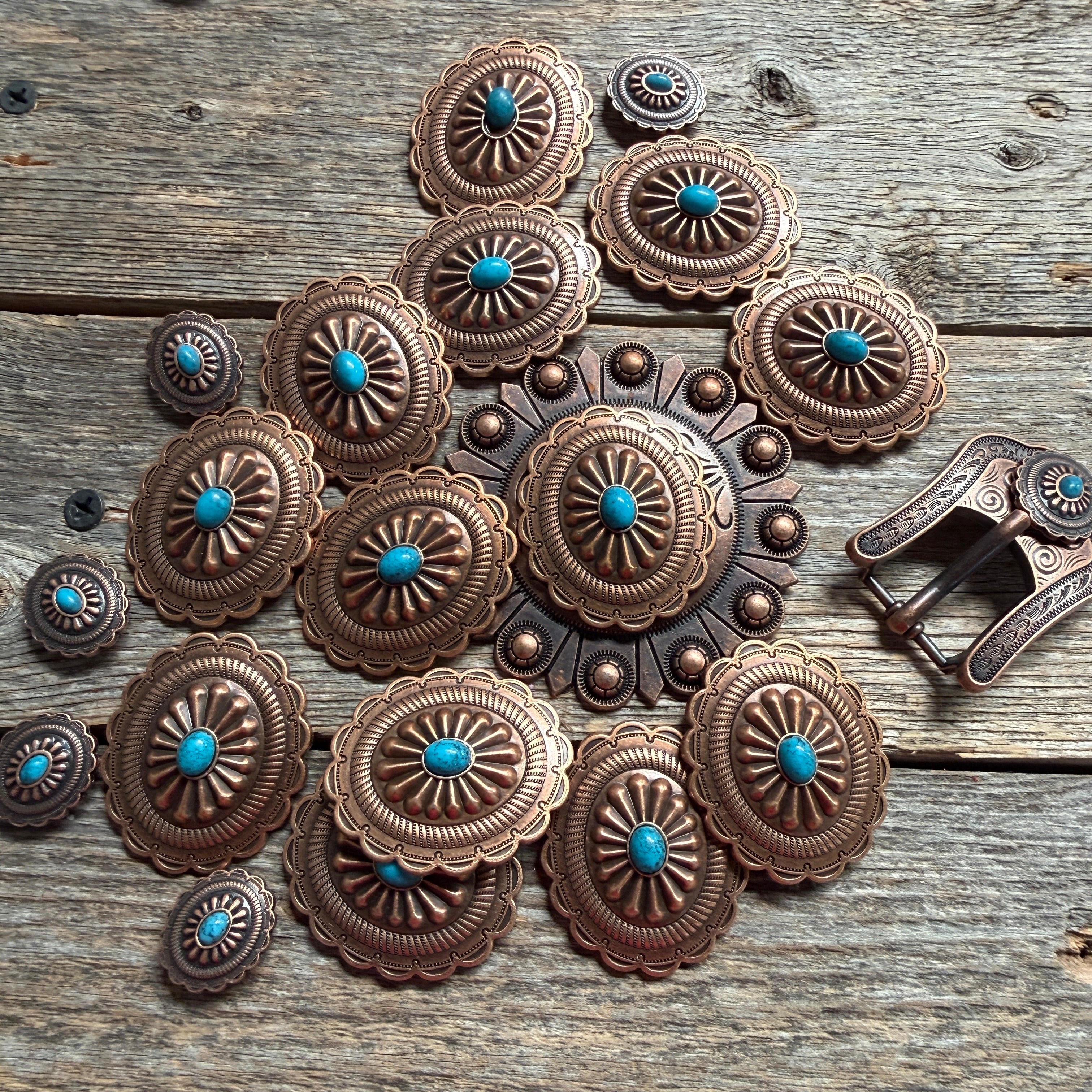 Copper Turquoise Oval Western Concho W179
