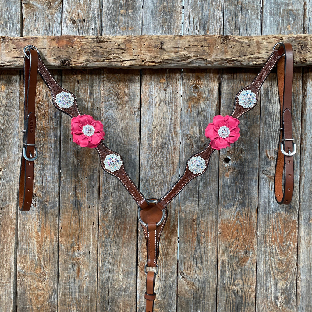 Medium Oil Basketweave Pink & AB One Ear Tack Set #OEBC591 — view 5