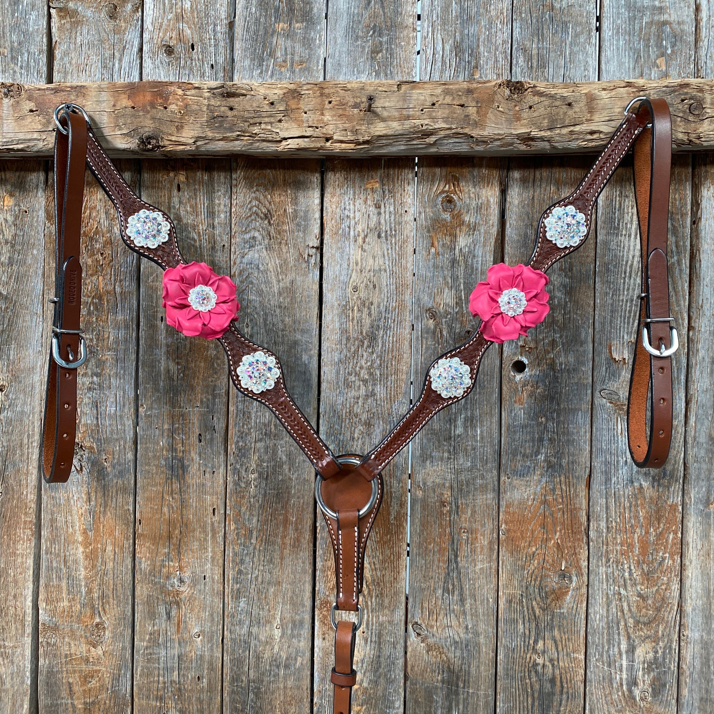 Medium Oil Basketweave Pink & AB One Ear Tack Set #OEBC591 — view 5