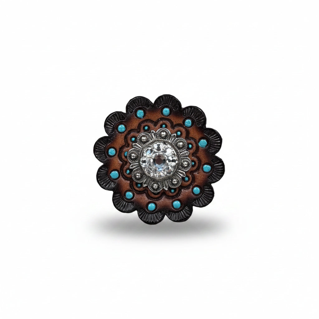 Antique Silver Clear Crystal Conchos | Sizes 1"- 3" | Buckles | Saddle Set | Leather Rosettes | Slide — view 13