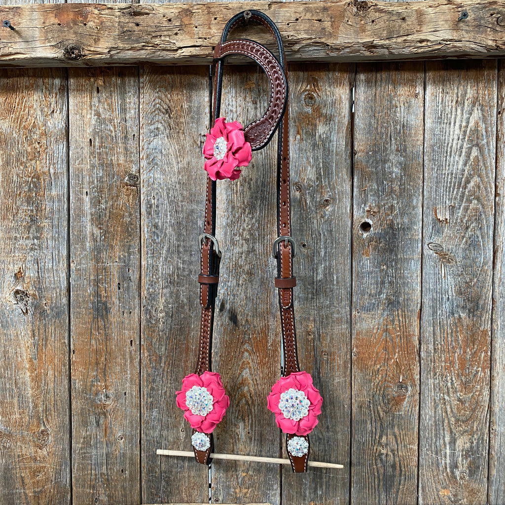 Medium Oil Basketweave Pink & AB One Ear Tack Set #OEBC591 — view 2