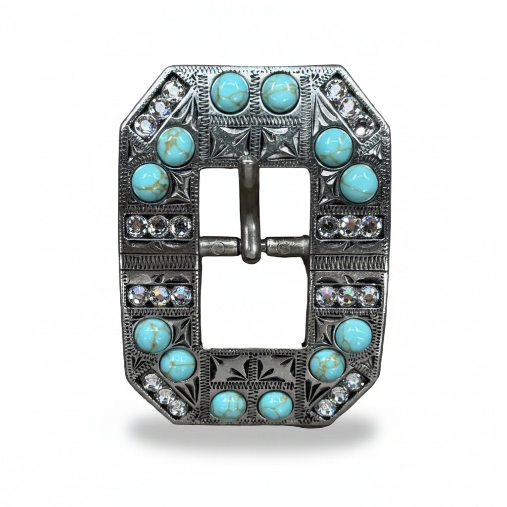 Antique Silver Turquoise - Clear Crystal Conchos | Sizes 1"- 3" | Buckles | Saddle Set | Leather Rosettes | Slide — view 8