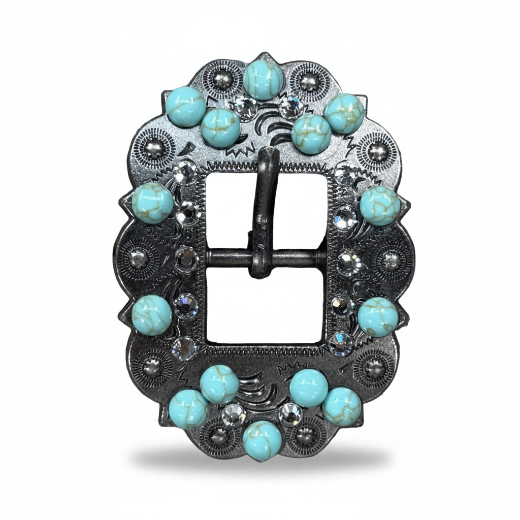 Antique Silver Turquoise - Clear Crystal Conchos | Sizes 1"- 3" | Buckles | Saddle Set | Leather Rosettes | Slide — view 10