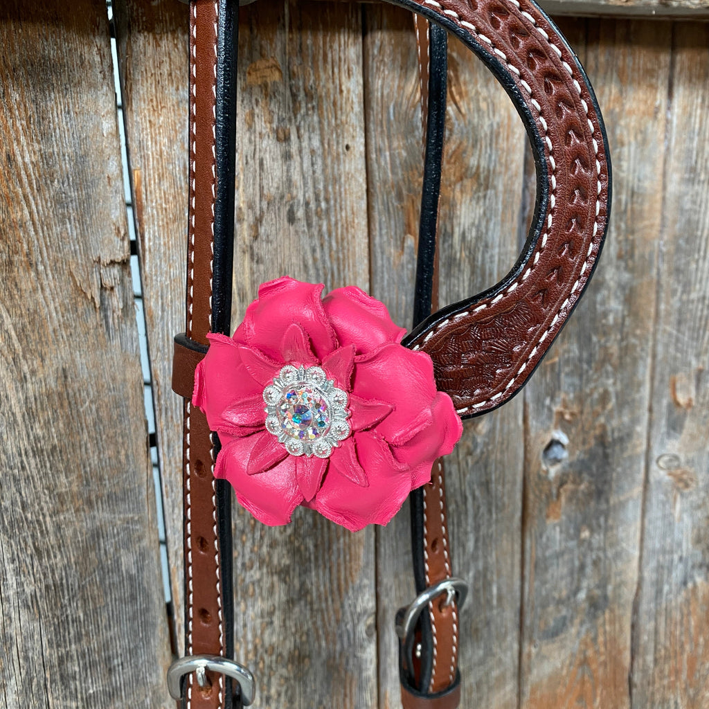 Medium Oil Basketweave Pink & AB One Ear Tack Set #OEBC591 — view 3