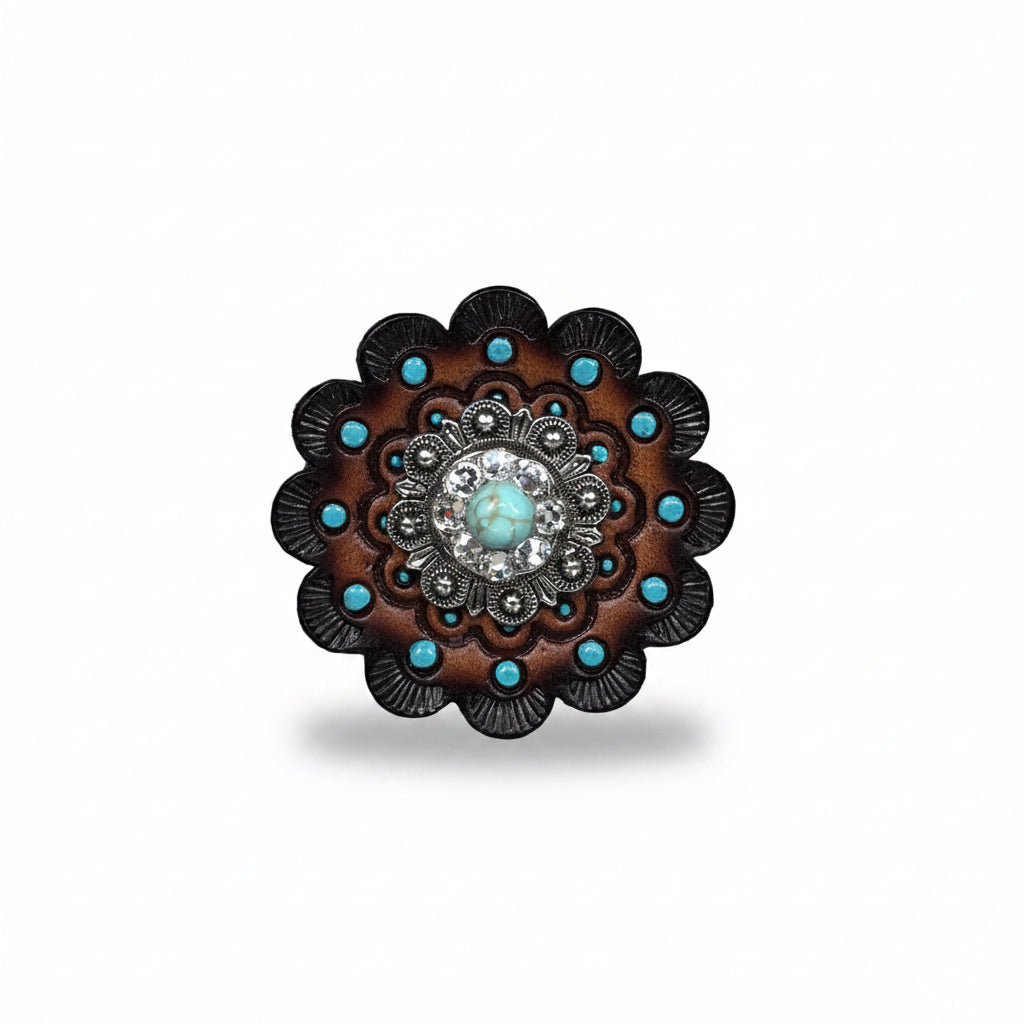 Antique Silver Turquoise - Clear Crystal Conchos | Sizes 1"- 3" | Buckles | Saddle Set | Leather Rosettes | Slide — view 13
