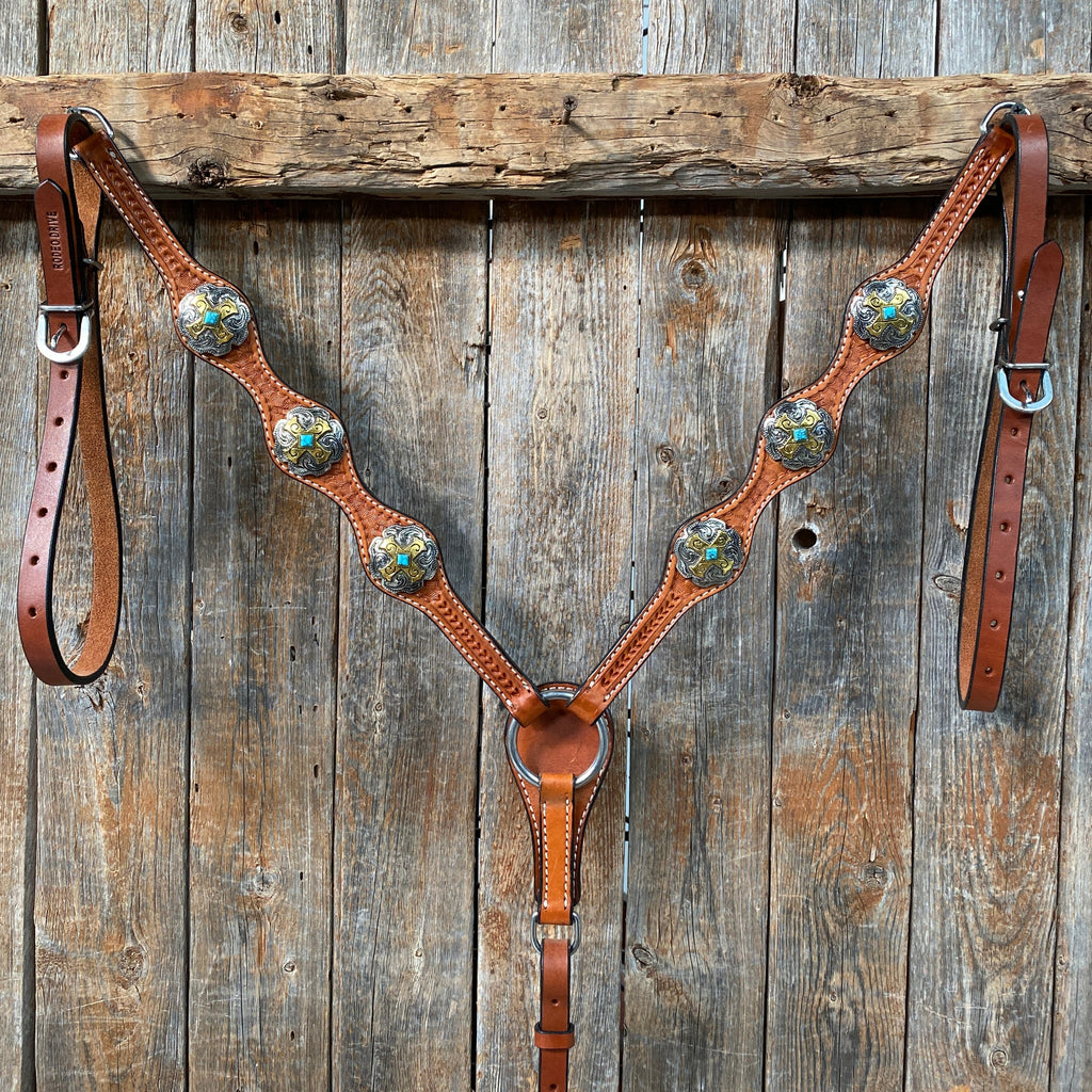 Light Oil Basketweave Turquoise and Cross One Ear Tack Set #OEBC659 — view 6
