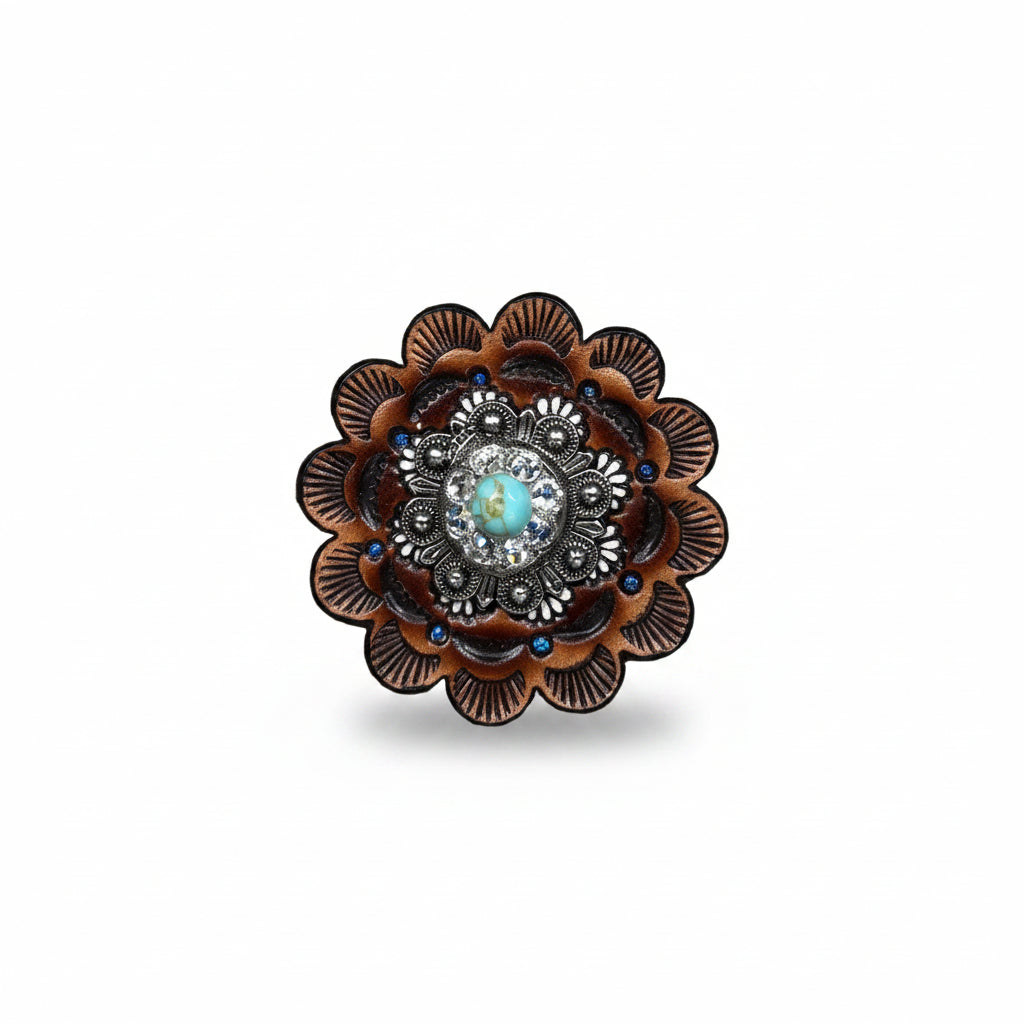 Antique Silver Turquoise - Clear Crystal Conchos | Sizes 1"- 3" | Buckles | Saddle Set | Leather Rosettes | Slide — view 12