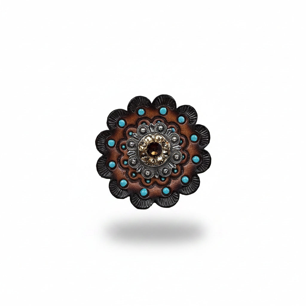 Antique Silver Topaz - Champagne Crystal Conchos | Sizes 1"- 3" | Buckles | Saddle Set | Leather Rosettes | Slide — view 13