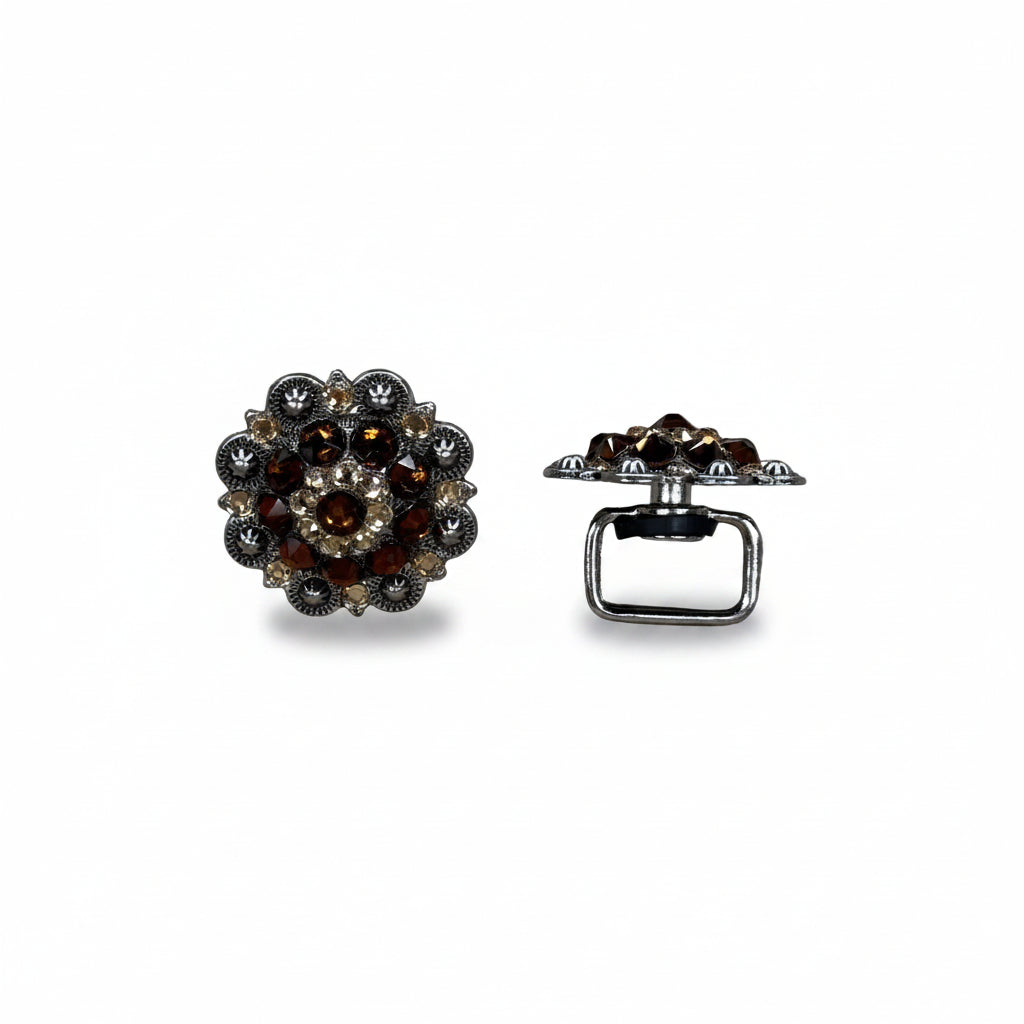 Antique Silver Topaz - Champagne Crystal Conchos | Sizes 1"- 3" | Buckles | Saddle Set | Leather Rosettes | Slide — view 14